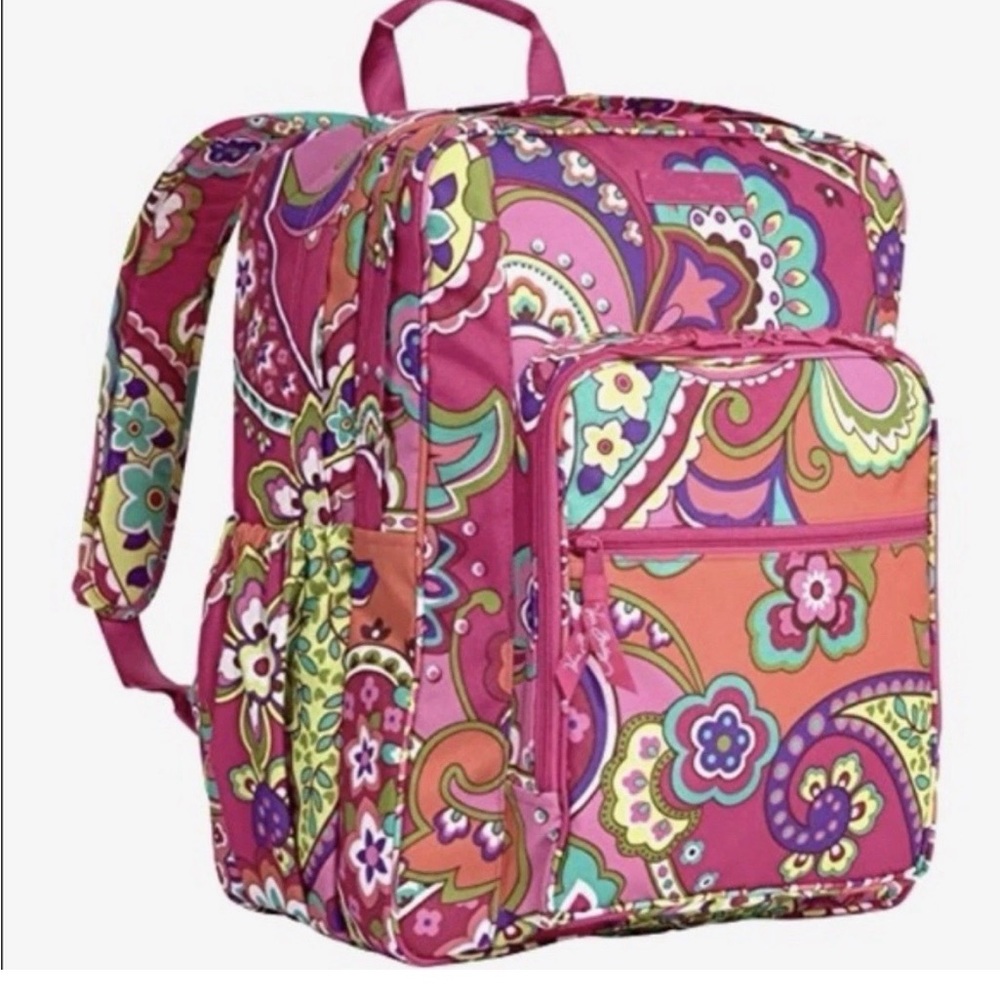 Vera Bradley Lighten Up Pink Swirls Floral Paisley Backpack Large